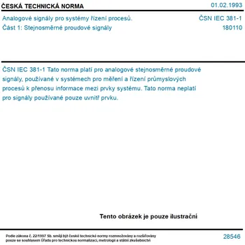 ČSN IEC 381-1 - Analogové signály pro systémy řízení procesů. Část 1: Stejnosměrné proudové signály - Tisk