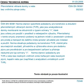 ČSN EN 50381 - Přemístitelné větrané domky s nebo bez vnitřního zdroje úniku - Tisk