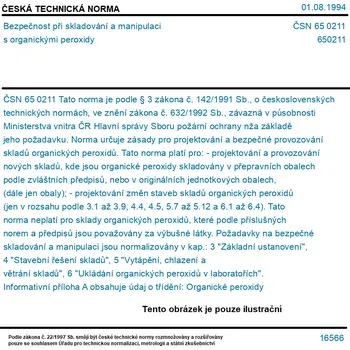 ČSN 65 0211 - Bezpečnost při skladování a manipulaci s organickými peroxidy - Tisk