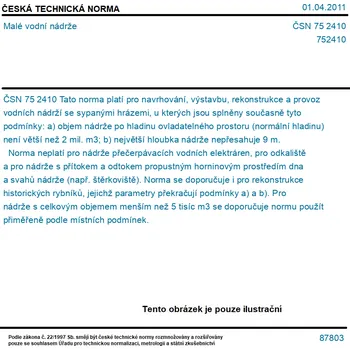 ČSN 75 2410 - Malé vodní nádrže - Tisk