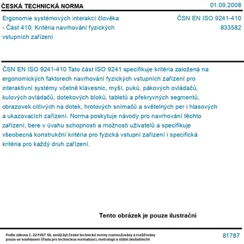 ČSN EN ISO 9241-410 - Ergonomie systémových interakcí člověka - Část 410: Kritéria navrhování fyzických vstupních zařízení - Tisk