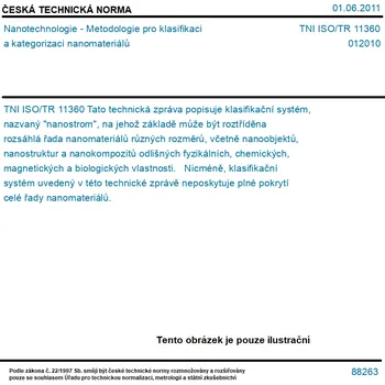 TNI ISO/TR 11360 - Nanotechnologie - Metodologie pro klasifikaci a kategorizaci nanomateriálů - Tisk