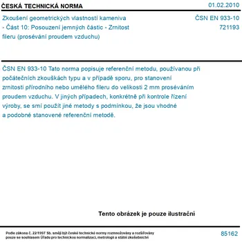 ČSN EN 933-10 - Zkoušení geometrických vlastností kameniva - Část 10: Posouzení jemných částic - Zrnitost fileru (prosévání proudem vzduchu) - Tisk
