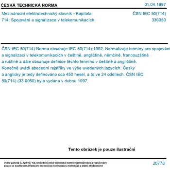ČSN IEC 50(714) - Mezinárodní elektrotechnický slovník - Kapitola 714: Spojování a signalizace v telekomunikacích - Tisk