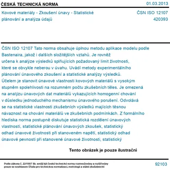 ČSN ISO 12107 - Kovové materiály - Zkoušení únavy - Statistické plánování a analýza údajů - Tisk