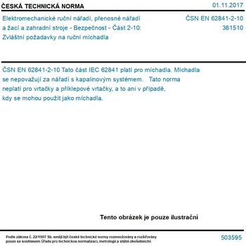 Sada nářadí ČSN EN 62841-2-10 - Elektromechanické ruční nářadí, přenosné nářadí a žací a zahradní stroje - Bezpečnost - Část 2-10: Zvláštní požadavky na ruční míchadla - Tisk
