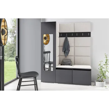 Předsíňová stěna Eka Předsíňová stěna s čalouněnými panely Trinity 14 - Grafit / Krémová bílá 2301