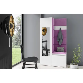 Předsíňová stěna Eka Předsíňová stěna s čalouněnými panely Trinity 13 - Bílá / Fialová 2311