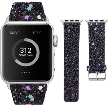 Příslušenství k chytrým hodinkám eses Kožený flitrový řemínek pro Apple Watch - Černý 42mm, 44mm, 45mm, 49mm
