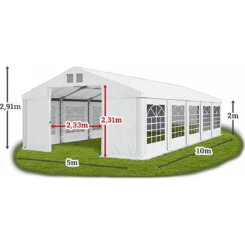 Zahradní stan Párty stan 5x10x2m střecha PVC 560g/m2 boky PVC 500g/m2 konstrukce ZIMA Šedá Zelená Modrá