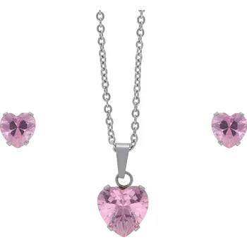 Souprava šperků Doria Set z oceli stříbrno-růžové srdíčka K349