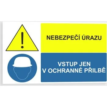 Nebezpečí úrazu Vstup jen v ochranné přilbě Samolepka 95 x 57 mm tl. 0.1 mm - Kód: 03905