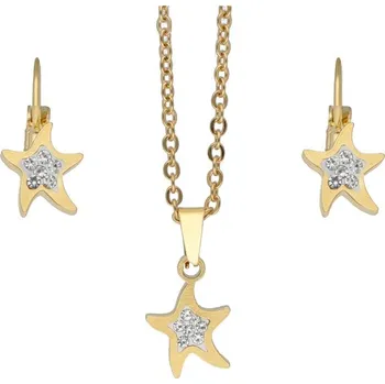 Souprava šperků Doria Set z oceli zlaté HVĚZDIČKY s krystalky K312