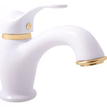 Vodovodní baterie RAV SLEZÁK LABE Baterie umyvadlová stojánková - výška 140 mm - bílá/zlato L026.0BZ