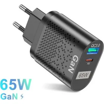 Mobilní telefon Nabíječka do sítě Gallium Nitride GaN Quick Charger USB + USB-C 65W Black