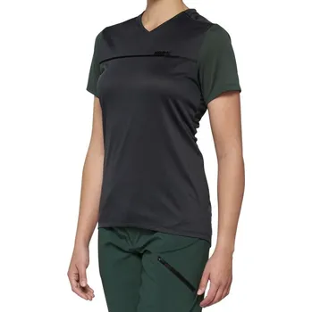 cyklistický dres cyklistický dres dámský 100% RIDECAMP Women's Short Sleeve Jersey Charcoal/Forest Green - S