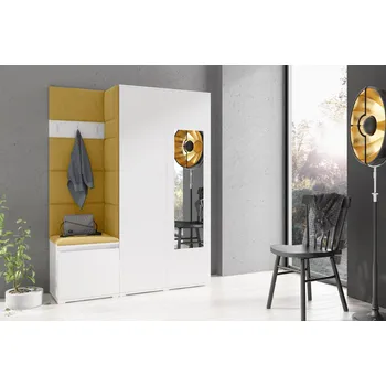 Předsíňová stěna Eka Předsíňová stěna s čalouněnými panely Trinity 11 - Bílá / Žlutá 2318