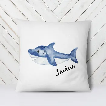 Dekorativní polštářek Domovi Bílý polštář s vlastním jménem Žralok 40x40