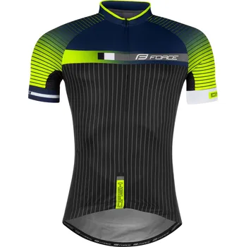cyklistický dres dres FORCE DASH krátký rukáv,modro-fluo-černý 3XL