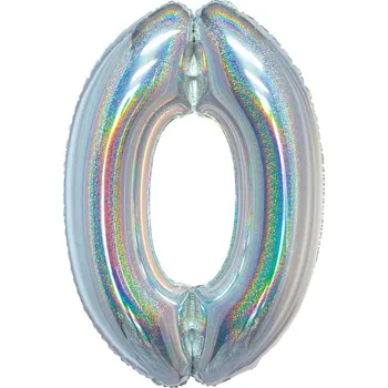 Fóliový balónek Číslo 0-9, holografický, stříbrný, B&C, 76 cm