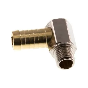 Hadicová spojka HADICOVÝ TRN AG/MS-90° - zářezný trn 9,5 mm (3/8"), vnější kuželový závit M10x1, PN16 Bar