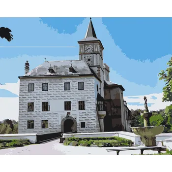 Malování podle čísel - Hrad Rožmberk Velikost: 40x50cm, Rámování: Pouze srolované plátno
