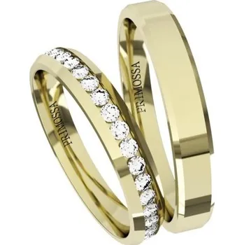 Prsten Primossa Elegantní snubní prsteny se zirkony a s reliéfem Primossa, žluté zlato - vzor č. 306 Dámský prsten: 45 mm, Pánský prsten: 64mm
