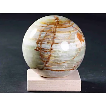 Drahý kámen Magieprirody.cz Koule Aragonit 1.272 kg - 10 cm + dřevěný podstavec #21