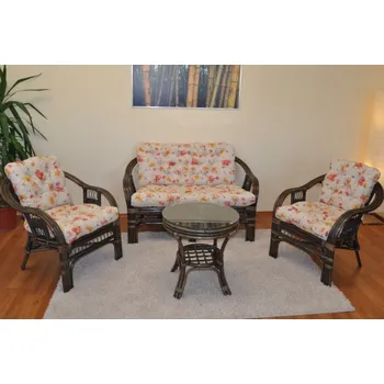 Sedací souprava Axin Trading s.r.o. Ratanová sedací souprava Rio De Janeiro hnědá polstry motiv květiny