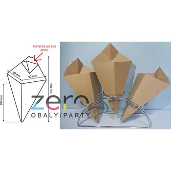 Jednorázové nádobí Kornout papírový na hranolky + sos 500 ml - přírodní