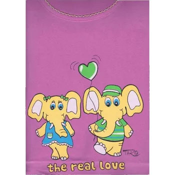 Dámská noční košile Taro, dámská noční košile 283-Cesia, dlouhý rukáv, fialová s motivem slůňat, vel. L