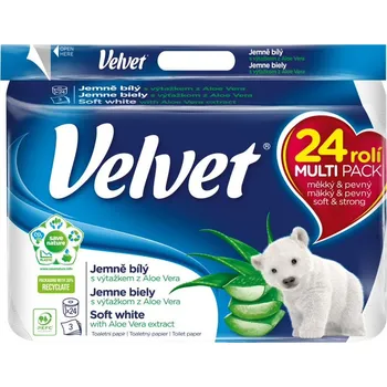 Toaletní papír Velvet Toaletní papír jemně bílý s výtažkem z aloe vera 3vrstvý 24 ks