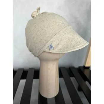 Šátek Mimilove Bavlněný dětský šátek s kšiltem LEN 6-18m. Béžový