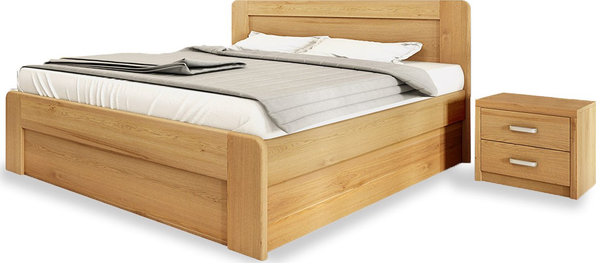 Postel Postelia SISI s úložným prostorem 180 x 200 cm - dub - Dřevěná postel z masivu, manželské dvoulůžko o šíři masivu 3,7 cm