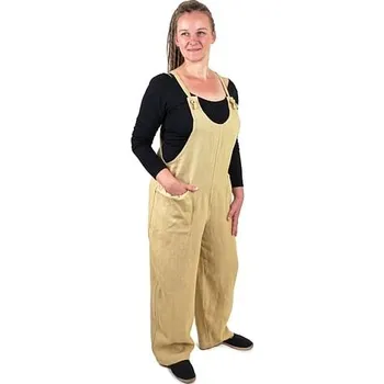 Dámské kalhoty imago Dámské lněné kalhoty s laclem - pískové, velikost S