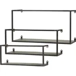 3ks černá antik nástěnná kovová polička Sivone - 40*15*21cm