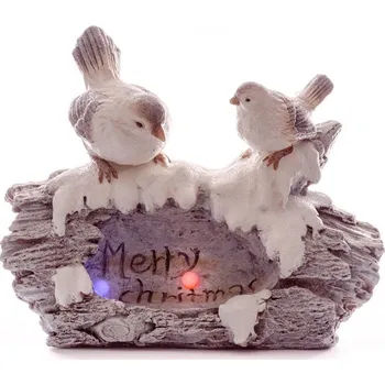 Vánoční dekorace Dekorace MagicHome Vánoce, Ptáci na pařezu, 36 cm, 1 LED, 3xAAA, keramika, 44x20x36 cm