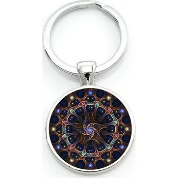 Přívěšek na klíče kovový Mandala se spirálkami