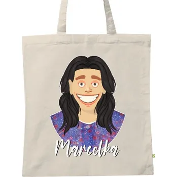 BIO plátěná taška s potiskem BIO přírodní taška Marcelka bílý text