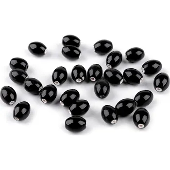 Dětské navlékací korálky Porcelánové korálky oliva 8x10 mm, barva 7 černá