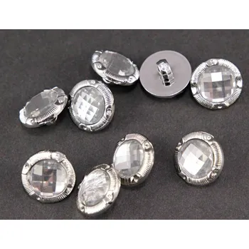 Knoflík Luxusní knoflík se spodním přišitím - stříbrná s kamínkem - průměr 1,5 cm