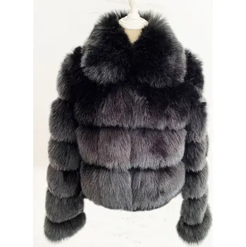 Dámská parka Chlupatý kožich crop bunda zimní se stojáčkem Barva: Černá, Velikost: S