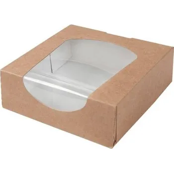 Jednorázové nádobí Gastro obaly Krabička papírová hnědá s průhledem, 20x20x4cm (min. počet 50ks)