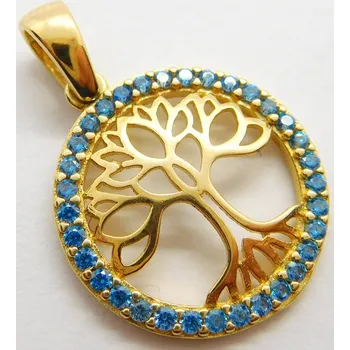 Přívěsek Klenoty Budín Zlatý přívěsek - strom života s modrými blue topazy 585/1,78gr HK3093 (Klenoty Budín Zlatý přívěsek - strom života s modrými blue topazy 585/1,78gr HK3093)