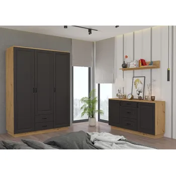 Obývací stěna Obývací stěna E, FLAWIA artisan/grafit MDF