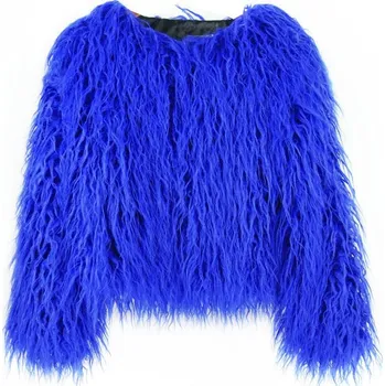Dámský kožich Boho kožich bunda kožešinová s dlouhým rukávem Barva: Modrá, Velikost: 3XL