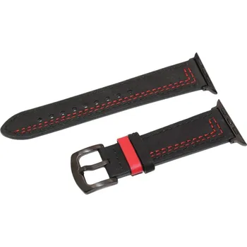 Ostatní příslušenství k chytrým hodinkám eses Kožený řemínek pro Apple Watch - Černý s červeným vzorem, 42mm/44mm/45mm