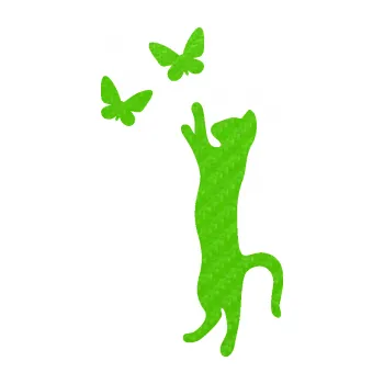 Samolepící dekorace SAMOLEPKA Kočka 025 levá s motýlky (58 - 3D karbon zelený kawasaki) NA AUTO, NÁLEPKA, FÓLIE, POLEP, TUNING, VLASTNÍ TEXT, TISK, AUTOSAMOLEPKY.cz, POLEPY, OBRÁZEK, LOGO, SAMOLEPKY