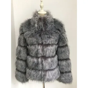 Dámská bunda Kožešinová bunda se stojáčkem kožich prošívaný Barva: Stříbrná, Velikost: M