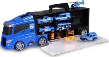 Majlo Toys Police Truck II nákladní auto s autíčky, helikoptérou a skluzavkou 